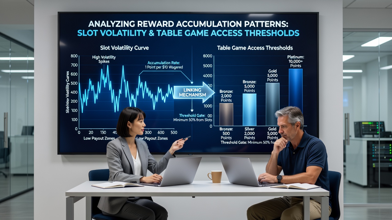 Dashboard view of reward accumulation trends across volatility levels and resulting table game access changes on a regulated European mobile platform