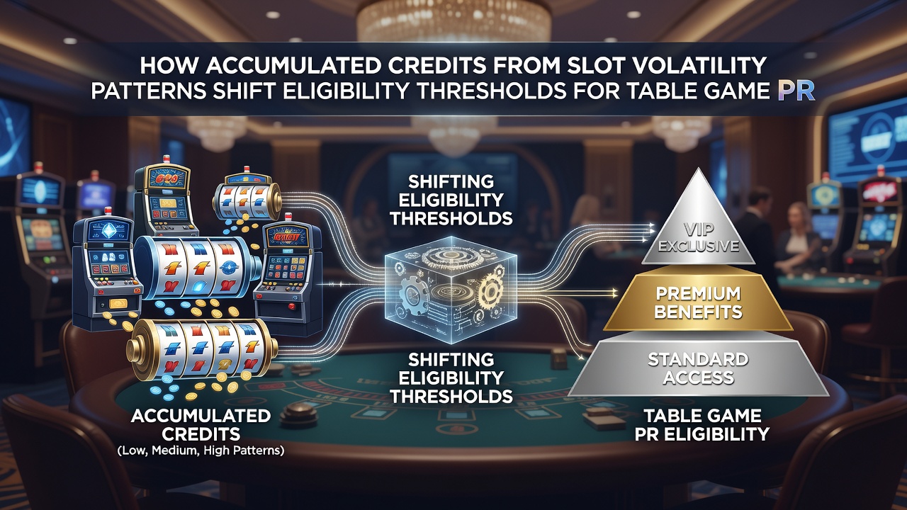 Diagram showing credit flow from slot volatility to table game promotion eligibility on Nordic app interfaces