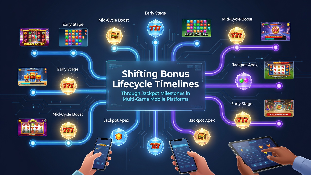 Analytics dashboard displaying bonus timeline adjustments linked to jackpot milestones in a multi-game mobile platform